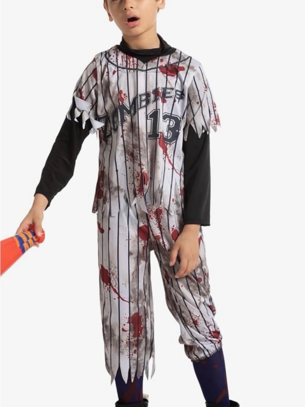 Zombie Baseball Player Costume - White and Black Striped